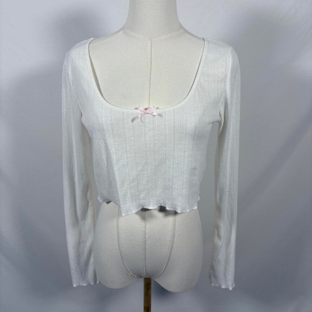 Edikted white long sleeve crop top bow size medium y2k coquette dainty